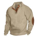 Men's Sweatshirt Fashion Long Sleeve Patchwork Shirt with Elbow Patches Jacquard Button Pullover Knit Sweater Tops Short Sleeve Button Up Western 100 Polyester Button Up Shirts