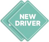 GEEKBEAR New Driver Car Sign - Sticker or Magnet & Color Options, Weather-Resistant - Diamond Shape 6.8 x 6.8 in (See-Through Sticker, Mint, 2 Pack)