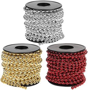 Belle Vous Ghirlanda di Perle per Albero di Natale (3pz) Catena Perle Decorative da 10 Metri - Perle Albero di Natale Rosse, Oro e Argento per Decorazioni Albero di Natale, Tavola e Gioielli Fai-da-Te