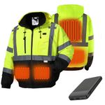 SKSAFETY Heated Safety Bomber Jacket, Class 3 Hi-Vis Waterproof Coat, 3M Reflective Tape, Work Construction Coats for Cold Weather (Lime L)