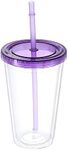 Uxcell Acrylic Tumbler with Lid and Straw, 16 Oz Reusable Double Wall Cups for Ice Coffee, Clear Travel Tumblers for Birthdays Gifts, Customization (Purple)