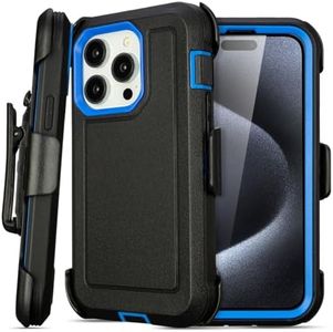 Yowtrey for iPhone 16 Pro Case with Clip Belt Holster, Heavy Duty Military Grade Drop Case for iPhone 16 Pro Cover 6.1"(Black+Blue)