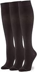 HUE Women's Graduated Compression Knee Socks 3 Pair Pack Casual, Black/Black/Black, One Size