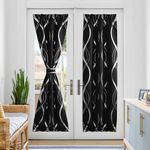 NICETOWN Thermal Insulated Door Blackout Curtains for Bedroom, French Door Curtain with Silver Print Foil Wave Striped Pattern for Narrow Glass Door, 25 x 72 inches Long, 1 Panel, Black