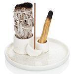 ZenBless 4 in 1 Incense Burner Holder, Palo Santo Holder, Sage Holder for Burning, Incense Holder for Sticks, Candle Holder, 5.9 inches Ceramic Ash Catcher Tray for Meditation Yoga Room(White)