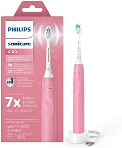 Philips Sonicare 4100 Rechargeable Electric Toothbrush, with Pressure Sensor, 2 Intensity Settings, SmarTimer and QuadPacer, 14-Day Battery Life, Deep Pink, Model HX3681/26