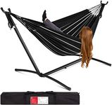 Best Choice Products Double Hammock with Steel Stand, Indoor Outdoor Brazilian-Style Cotton Bed w/Carrying Bag, 2-Person Capacity - Onyx
