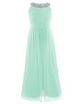 iiniim Junior Flower Girl Dress Sequins Beaded Neck Chiffon Wedding Party Ball Prom Evening Gowns Dresses Mint Green 10 Years