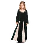 maxToonrain Girls Medieval Princess Costume Renaissance Velvet Dress Kids Royal Fancy Dress Up for Halloween World Book Day (Green, Large)