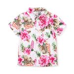 OCHENTA Big Boy's Floral Hawaiian Shirt Short Sleeve Button Down Casual Beach Aloha Tropical Party Dress Tops White Red 170CM - 11-12 Years