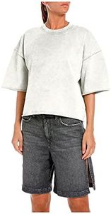REPLAY Sweat-Shirt pour Femmes, 100% Coton, Butter 707 (Blanc), L