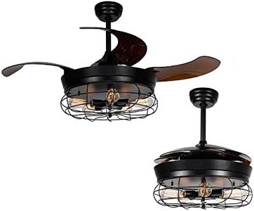 Parrot Uncle Ceiling Fans with Lights and Remote Farmhouse Black Ceiling Fan with Light Retractable Blades, 46 Inch