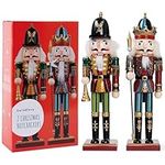 THE TWIDDLERS 12-Inch Christmas Wooden Nutcracker Figures (Red) - King & Guard Solider (2pcs) - Wooden Ornaments, Traditional Xmas Gift Toy Decoration