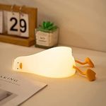 HAPPYBAG LED Lying Flat Duck Night Light, 3 Level Dimmable Nursery Nightlight,Cute Lamps Silicone Squishy Light Up Duck,Rechargeable Bedside Touch Lamp for Breastfeeding Toddler Baby Kids Decor