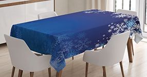 Ambesonne Christmas Tablecloth, Ornamental White Snowflakes in Various Styles Cold Winter Season, Dining Room Kitchen Rectangular Table Cover, 60" X 84", Blue Navy