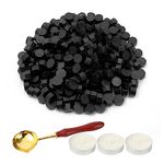 LICQIC Sealing Wax Beads Set, 300 Pcs Wax Seal Beads with 3 Pcs Tea Candles and 1 Pcs Wax Melting Spoon for Wax Stamp Sealing, Black