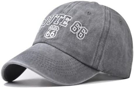 Vintage Washed Cotton Baseball Caps for Women Men Classic Route 66 Embroidered Sun Protection, Grey, Medium-Large