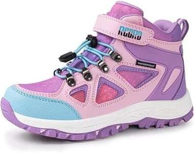 R CORD Kids Hiking Boots Girls Hiking Boots Kids Snow Boots Mid Winter Hiking Boots for Girls Winter Boots Rugged Quick Lace-Up Closure Durable TPR Traction Outsole, T-purple, 5 Big Kid