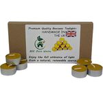 100% Pure Organic Beeswax tealights, set of 15 Handmade in Britain, BEE Zero Waste, eco-friendly tealight, pure beeswax organic cotton wick tea candles (With Metal cups)