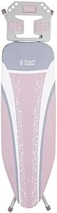 Russell Hobbs LA083234PINKEU7 Folding Ironing Board - Non-Slip Collapsible Ironing Table, Lightweight, Safety Iron Rest With Hanger Storage, 7 Adjustable Heights, 115 x 38cm, Pink Pearl Stripe Cover