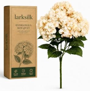 Larksilk Hydrangea Artificial Flowers - Faux Hydrangea Flowers - Home Decor, Easter Decorations, Spring Decor - Floral Centerpieces for Tables - 20" Floral Stems, Beige, 24 Pieces