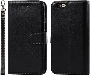 Cavor for iPhone 6, iPhone 6S Wallet Case for Women, Flip Folio Kickstand PU Leather Case with Card Holder Wristlet Hand Strap, Stand Protective Cover for iPhone6/ iPhone6s 4.7'' Phone Cases-Black