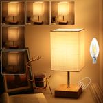 Touch Lamps Bedside, Upgrade Brightness 1-100% Dimmable Reading Square Table Lamps with Flaxen Fabric Shade Wooden Grain Base LED Light Bulbs Night Nightstand Light for Living Room Children's Room