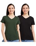 Amazon Brand - Symbol Women's Regular Fit T-Shirt (2VN05_Black&dk Green L)