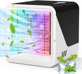 Portable Air Cooler, Mini Air Conditioner, 4-in-1 Personal Evaporative Air Cooler, 3 Wind Speed Desktop Cooler Fan, Portable Air Conditioner with 7 Colours LED Lights, Suitable for Home Office Room