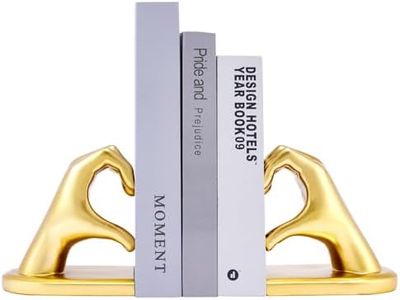 Xmeden Book Ends Heart Design Modern Bookends for Shelves, Non-Skid Bookend, Heavy Duty Resin Book Stopper for Books, Decorative Holder 10.43 x 3.93 x 5.51’’, Gold