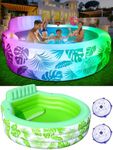 Inflatable Pool with Pool Lights, 2024 Oversized Thickened Blow Up Pool with Seat, Family Inflatable Pool for Audlts, 90"x90"x24" Large Inflatable Kids Pools for Backyard, Kiddie Pool Outdoor (Cyan)