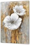 Yihui Arts White Floral Wall Pictures Hand Painted Lily Bouquet Flower Oil Painting Artwork With Gold Foil For Dinning Room Decoration