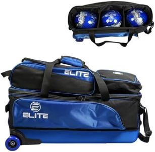 ELITE 3 Bowling Ball Slim Triple Tournament Travel Roller Tote Bag with Wheels -Removable Shoe Compartment and Accessory Pouch - USB Charging Port and Storage Pockets (Black/Royal)