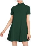 Milumia Women's Mock Neck T Shirt Dress Casual Short Sleeve Loose A Line Swing Mini Dress Green Large