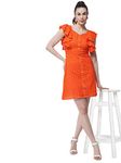 MARC LOUIS 2669 Janet Orange Ruffle Sleeve Button Front Dress (Medium)