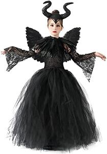 OBEEII - Disfraz de Halloween para dormir de belleza y bruja malvada, para niñas, bruja, vestido con diadema, sombrero de outfit negro 5 piezas, 2-3 años