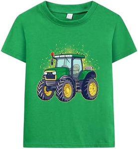 Toddler Baby Boys Tops Cartoon Dinosaur Print Tees Kids Cotton Clothes Summer Short Sleeves T-Shirts, 3# Tractor Green, 3-4 Years