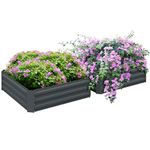 Outsunny Set of 2 291L Raised Garden Bed, Elevated Planter Box with Galvanised Steel Frame for Growing Flowers, Herbs, 100 x 100 x 30 cm, Dark Grey