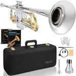 AKLOT Hand-Hammered Bell Bb Trumpet: Smooth Valve Action, Clear-Lacquered Brass Body, Standard Trumpet Beginner Set with Leather Case, Lesson Book, Trumpet Mute, Mouthpiece, Cleaning Kit (SNR-BrzAC)