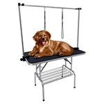 Kalolary 45 x 24 Inch Pet Dog Grooming Table with Adjustable Height Arm, Loop & Mesh Tray, Foldable Heavy Duty Grooming Table for Large Dog Pet Grooming (Black)