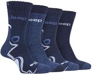 Jeep - 4 Pack Mens Thick Chunky Knitted Performance Hiking Walking Boot Socks (6-11, Black)