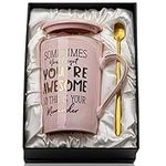 Thank You Gifts for Women, Sometimes You Forget You're Awesome Mug, Inspirational Birthday Mothers Day Gift for Mom Wife Sister Friend, 14oz Large Pink Coffee Cup Printed with Gold, Nice Gift Boxed