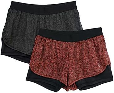 icyzone Running Yoga Shorts for Women - Activewear Workout Exercise Athletic Jogging Shorts 2-in-1 (Black Heather/Red Bud, XL)
