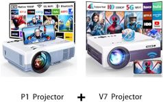 Projector with WiFi and Bluetooth, 5G WiFi Native 1080P Projector, FUDONI Portable Outdoor Projector with Screen for Home Theater, Compatible with HDMI/USB/PC/TV Box/iOS and Android Phone