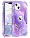 BENTOBEN for iPhone 13 Case Marble, Phone Case for iPhone 13, Three Layers Heavy Duty Shockproof Hard PC Soft TPU Cover Bumper Patterned Glitter Flow Gold Marble Protective Case for iPhone 13, Purple