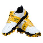 B-TUF Striker Cricket Shoes Studs Rubber Spikes Sports for Women Boys Girls Kids (White/Yellow) Size India/UK 5