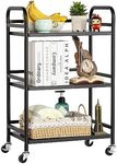 HDANI 3 Tier Rolling Cart Shelves,Heavy Duty Multifunctional Metal Frame-Supports 22 Lbs Per Tier,Rolling Cart with 2 Lockable Wheels for Home,Office,Kitchen,Bathroom,Bedroom (Black)…