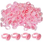 Glue Rings for Eyelash Extensions, 100Pcs Flower Shaped Plastic Lash Glue Rings with 2Pcs Spoolies for Lash Extensions, Pigment Rings, Makeup Glue Holder Rings, Lash Blossom Cup for Eyelashes Supplies