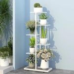 SenceWin For indoor and outdoor gardens and balconies, a sophisticated six-tiered metal plant stand with numerous flower pot holders, shelves, and a planter rack storage organization (White)