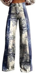 Flare Jeans for Women Vintage Wide Leg Boyfriend Baggy Stretchy High Waisted Trendy Denim Pants with Pockets Turquoise Large